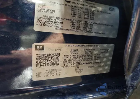 2021 Chevrolet Silverado K1500 Lt z USA, uszkodzony, nr VIN 1GCUYDEDXMZ187052